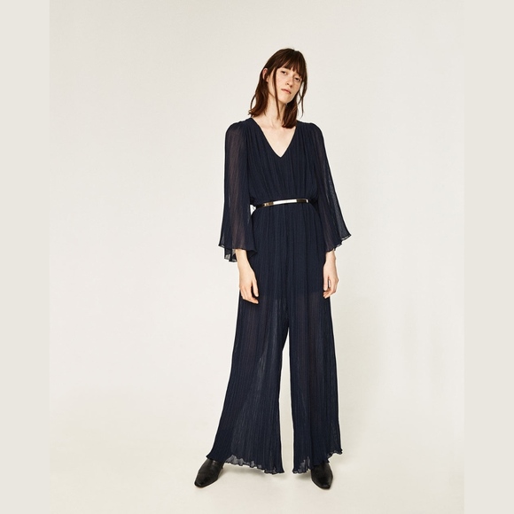 navy pleated jumpsuit